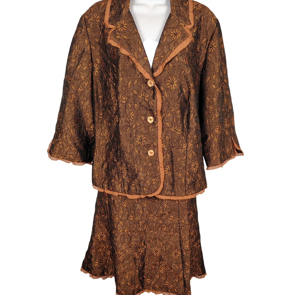 Sag Harbor Womens SZ 16W Skirt Suit Bronze Floral Jacquard Whimsygoth Co-ord